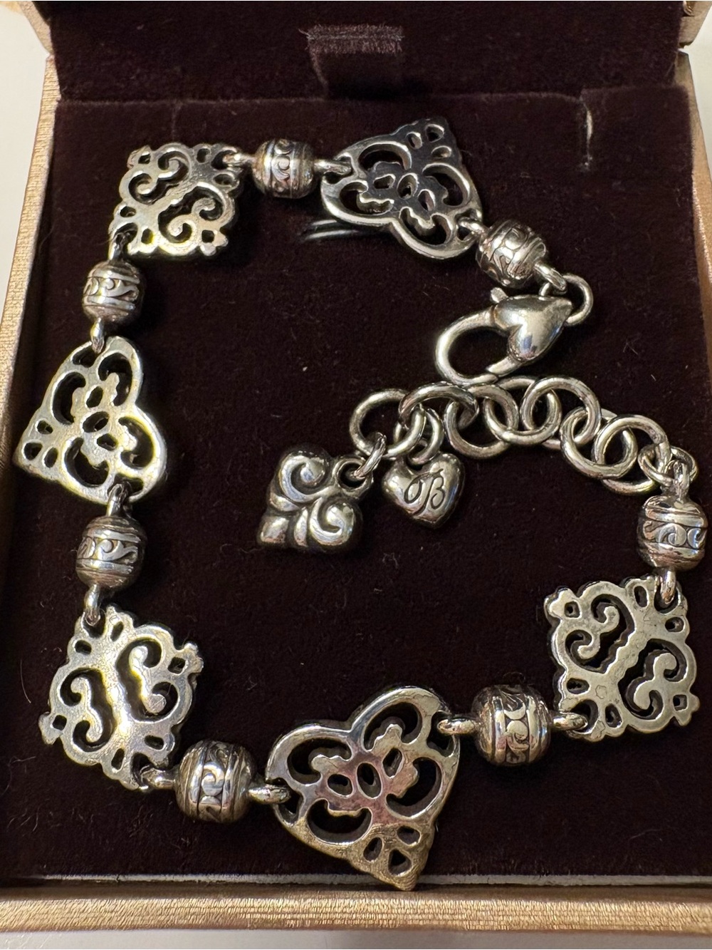 Brighton Silver Filigree Heart Charm Bracelet